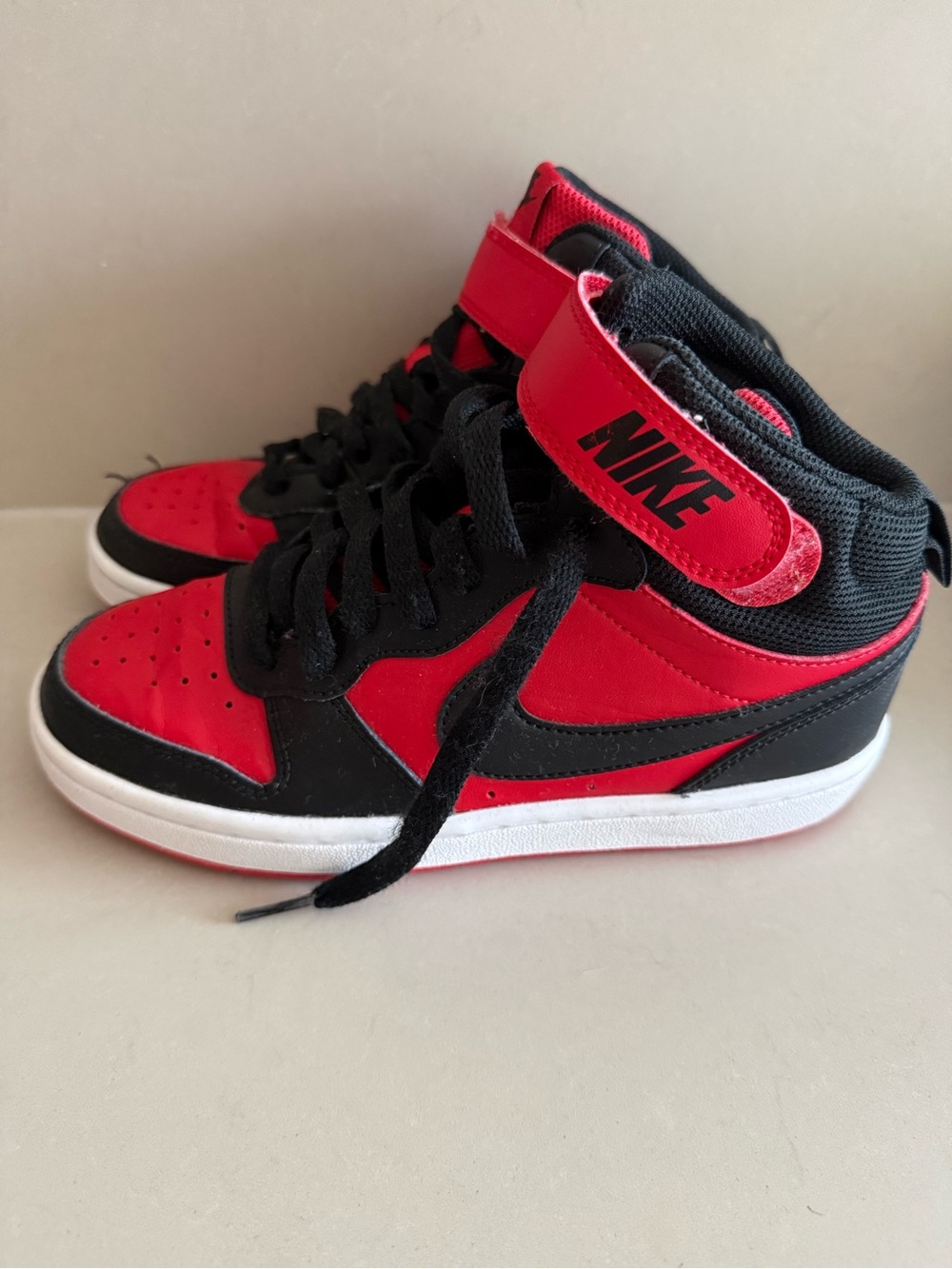 Nike Black & Red Mid-Top Sneakers with White Sole